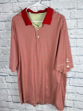 Cutter & Buck Deer Creek Polo Shirt XXL Red White Stripe Mercerized Cotton